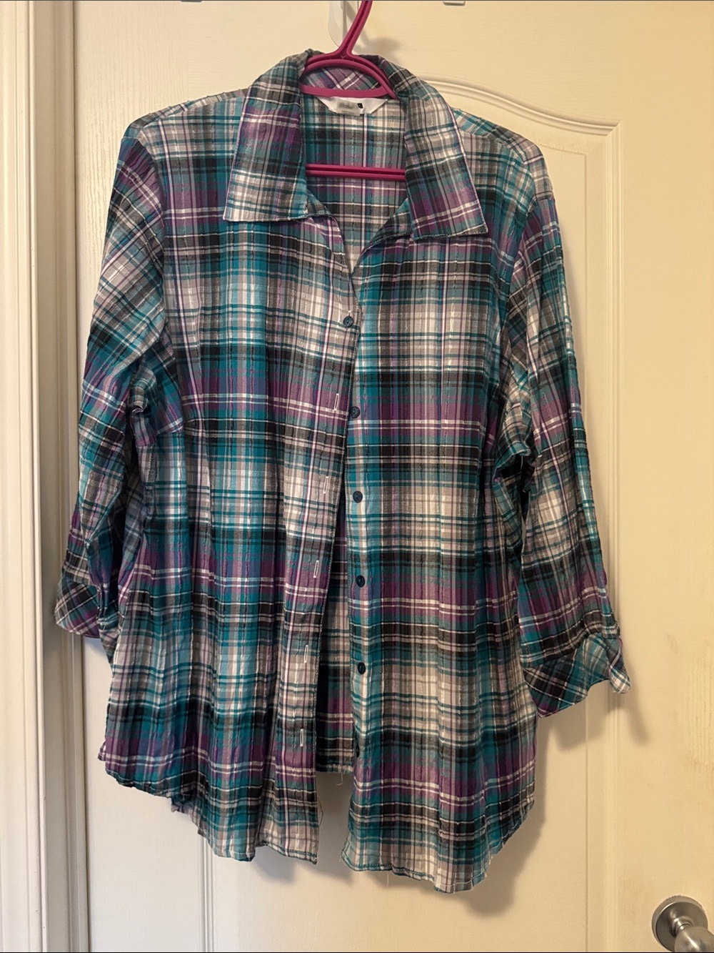 Alia Teal, Purple & White Plaid Button-Down Shirt